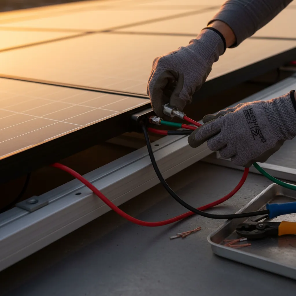 Solar installation technician working on a roof
